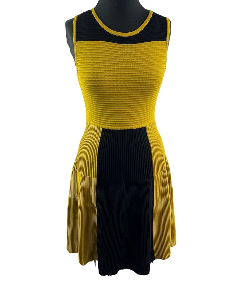 Calvin Klein Mustard Yellow Black Fit Flare Dress Size S? Small NEW